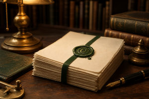 Manuscript stack with a copyright wax seal