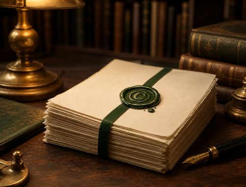 Manuscript stack with a copyright wax seal