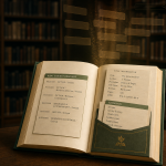 Open book with catalog cards and keyword tags for Metadata Demystified.