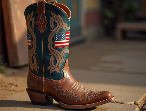 World Hippie USA-themed Western boot with patriotic embroidery