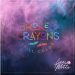 Colorful album graphic with broken crayon icons over swirling purple, pink, and blue smoke, and a rose signature in the corner
