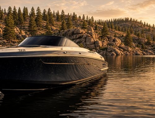 Ceramic coated boat with a glossy black hull on a Northern Arizona lake near Prescott