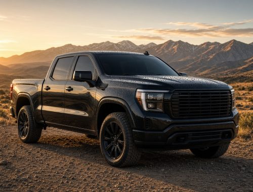 Ceramic coated black pickup truck with water beading in Northern Arizona