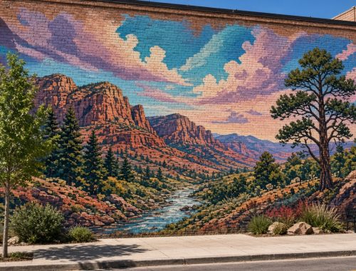 prescott downtown mural on brick wall